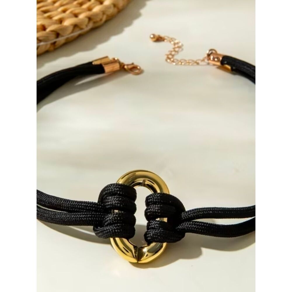 Minimalist Gold & Black Knot Choker Necklace - Women Jewelry